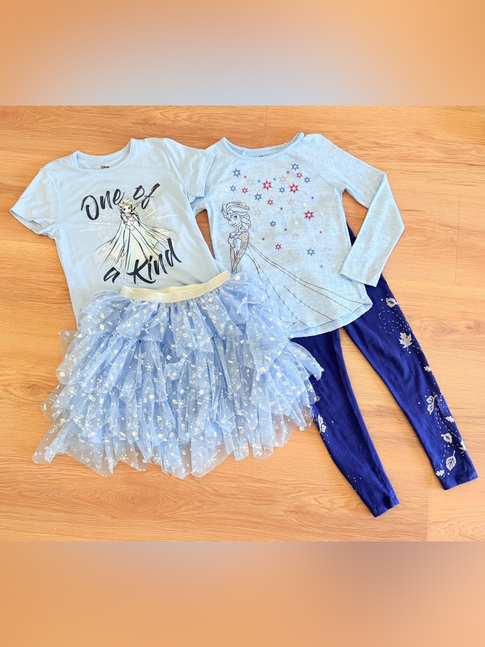Disney Light Blue Elsa Ensemble w/ Sparkle Tulle Skirt & Navy Leggings- Girls 10